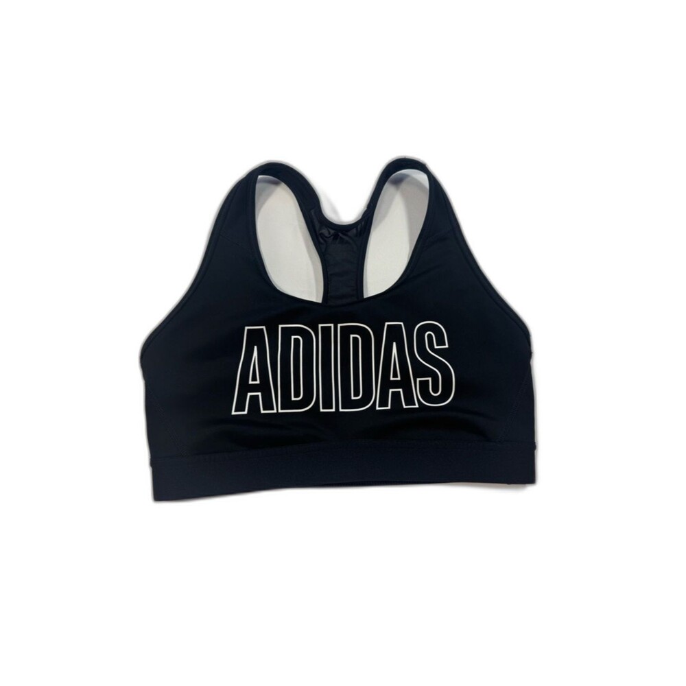 adidas Black Sports Bra with White Logo Print